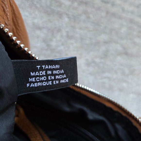 Tahari Genuine Pebbled Leather Crescent Crossbody Bag Purse Tan Adjustable Strap - Picture 12 of 16